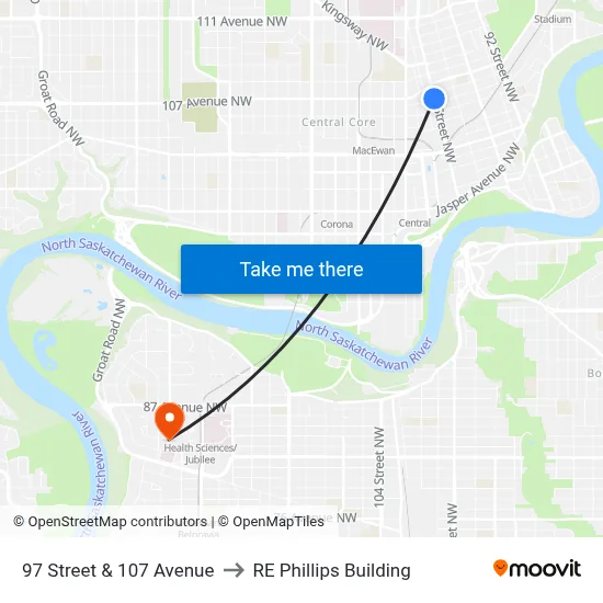 97 Street & 107 Avenue to RE Phillips Building map