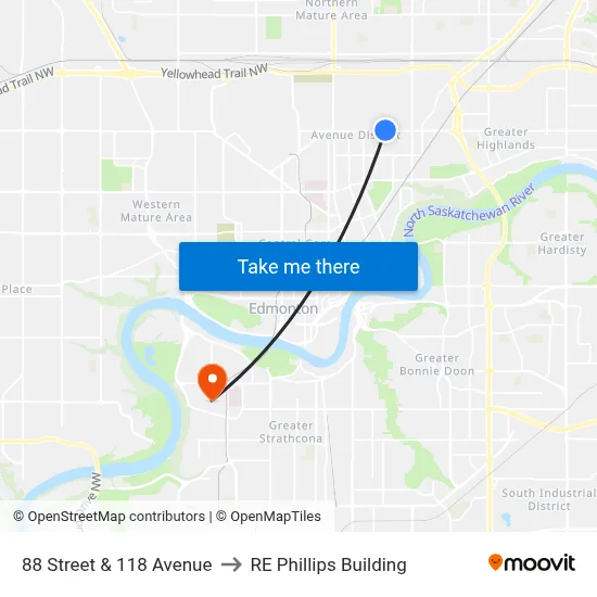 88 Street & 118 Avenue to RE Phillips Building map