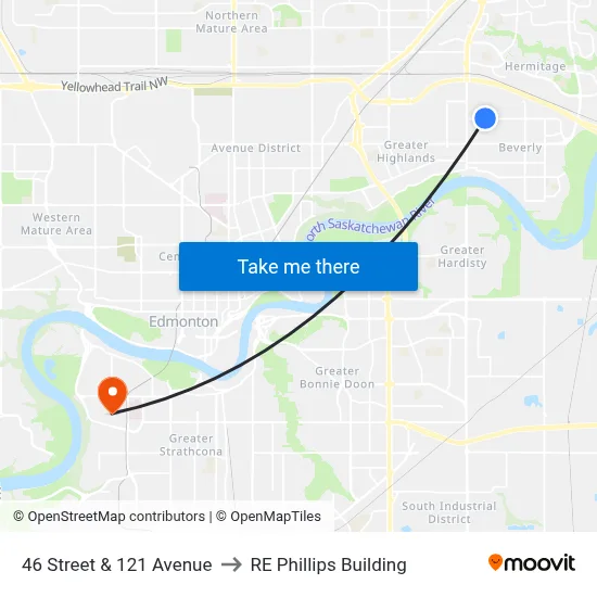 46 Street & 121 Avenue to RE Phillips Building map