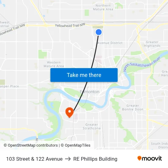 103 Street & 122 Avenue to RE Phillips Building map