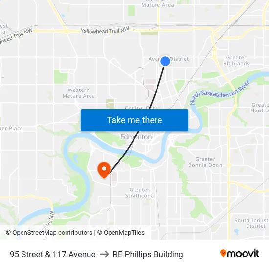 95 Street & 117 Avenue to RE Phillips Building map