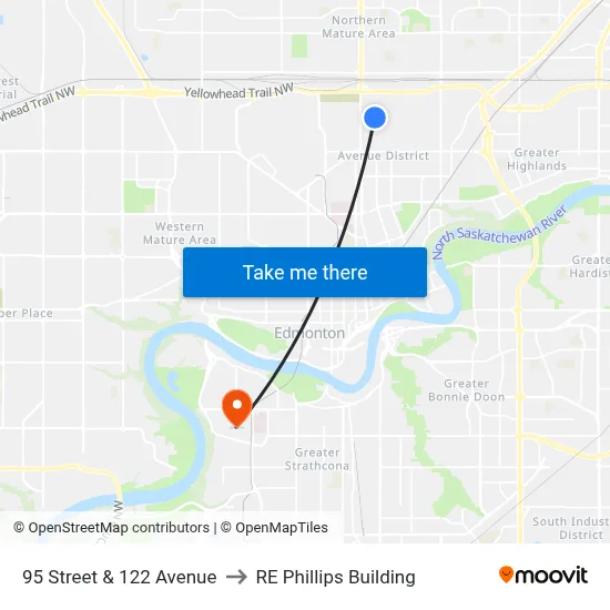 95 Street & 122 Avenue to RE Phillips Building map