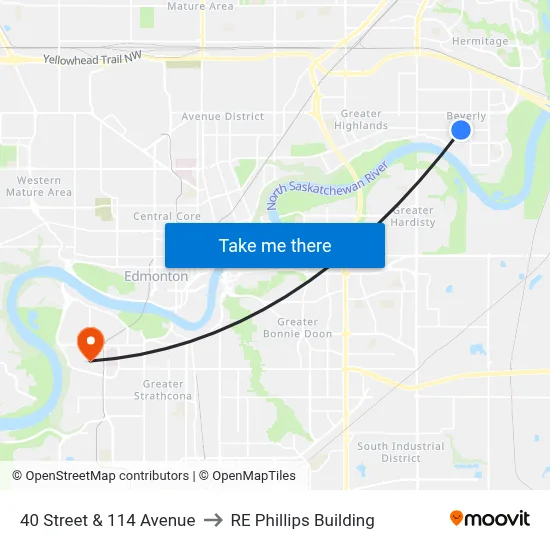 40 Street & 114 Avenue to RE Phillips Building map