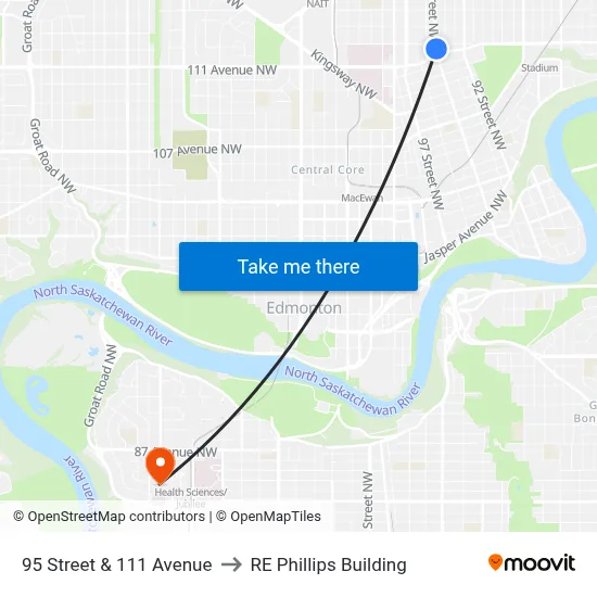 95 Street & 111 Avenue to RE Phillips Building map