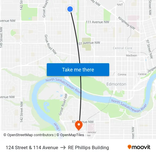 124 Street & 114 Avenue to RE Phillips Building map