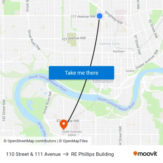 110 Street & 111 Avenue to RE Phillips Building map