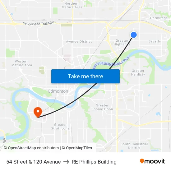 54 Street & 120 Avenue to RE Phillips Building map