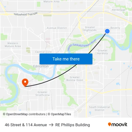 46 Street & 114 Avenue to RE Phillips Building map