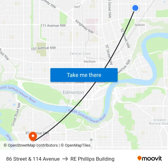 86 Street & 114 Avenue to RE Phillips Building map