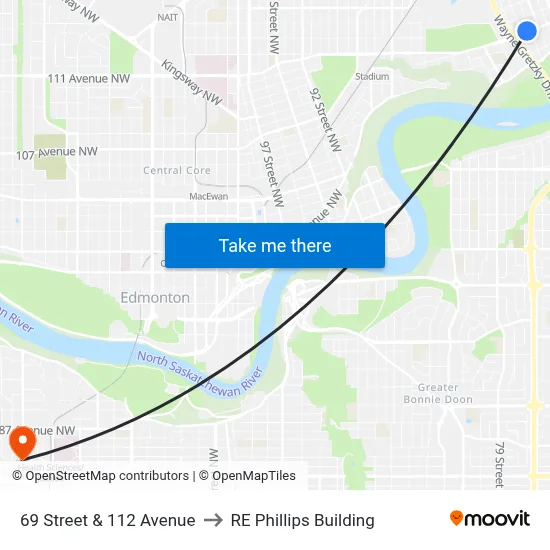 69 Street & 112 Avenue to RE Phillips Building map