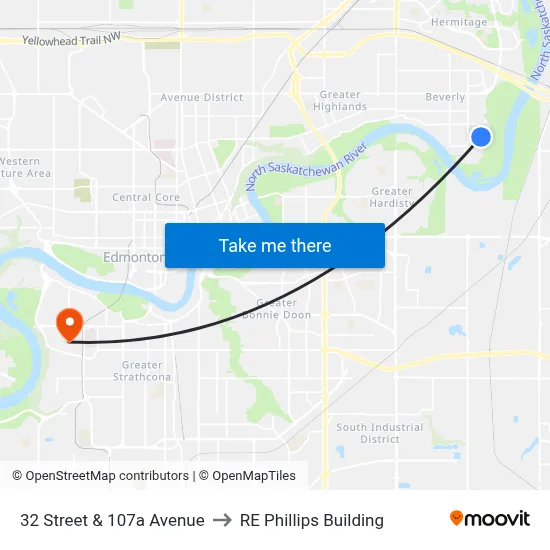 32 Street & 107a Avenue to RE Phillips Building map