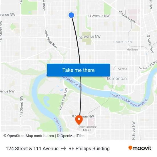 124 Street & 111 Avenue to RE Phillips Building map