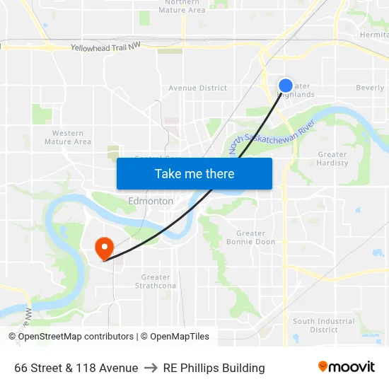 66 Street & 118 Avenue to RE Phillips Building map