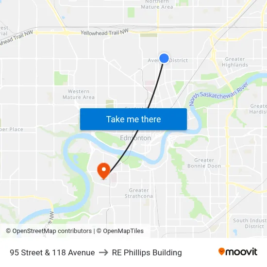95 Street & 118 Avenue to RE Phillips Building map