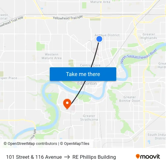 101 Street & 116 Avenue to RE Phillips Building map