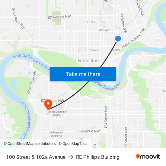 100 Street & 102a Avenue to RE Phillips Building map