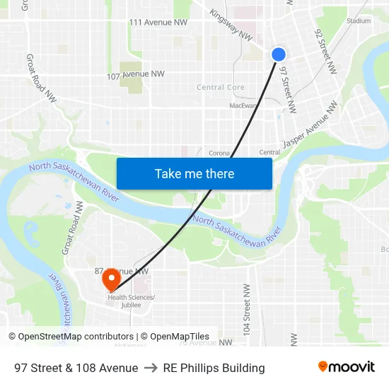 97 Street & 108 Avenue to RE Phillips Building map