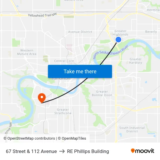 67 Street & 112 Avenue to RE Phillips Building map