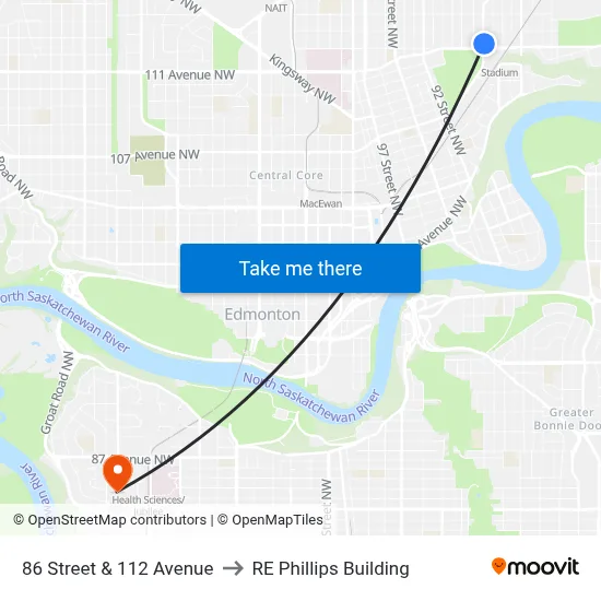 86 Street & 112 Avenue to RE Phillips Building map