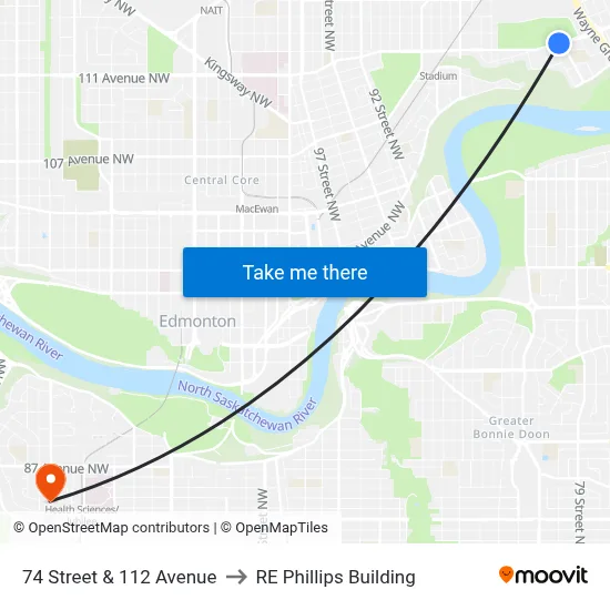 74 Street & 112 Avenue to RE Phillips Building map