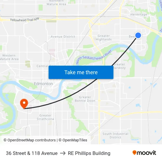 36 Street & 118 Avenue to RE Phillips Building map