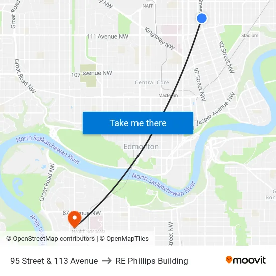 95 Street & 113 Avenue to RE Phillips Building map