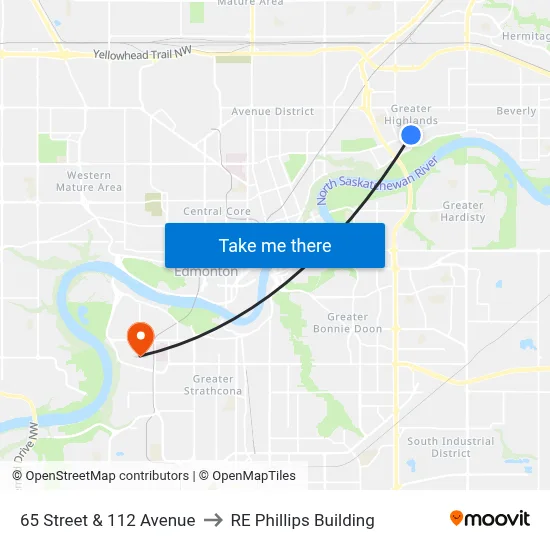 65 Street & 112 Avenue to RE Phillips Building map