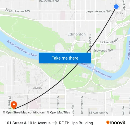 101 Street & 101a Avenue to RE Phillips Building map
