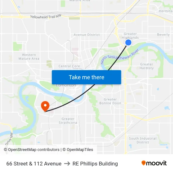 66 Street & 112 Avenue to RE Phillips Building map
