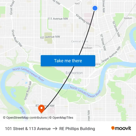 101 Street & 113 Avenue to RE Phillips Building map