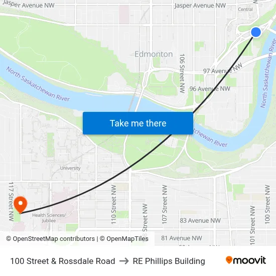 100 Street & Rossdale Road to RE Phillips Building map