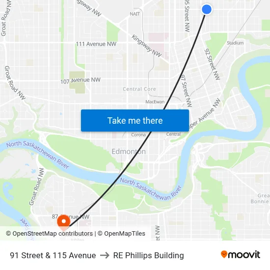 91 Street & 115 Avenue to RE Phillips Building map
