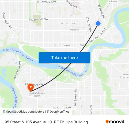95 Street & 105 Avenue to RE Phillips Building map