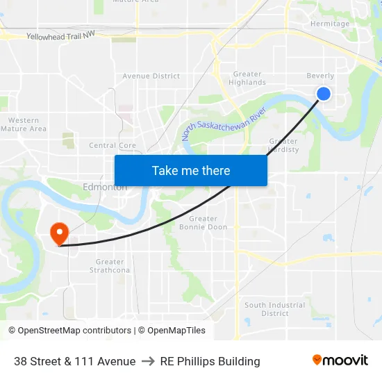38 Street & 111 Avenue to RE Phillips Building map
