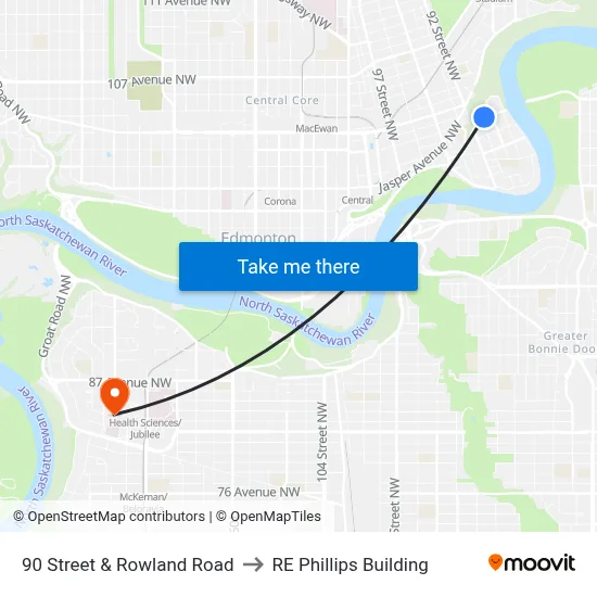 90 Street & Rowland Road to RE Phillips Building map