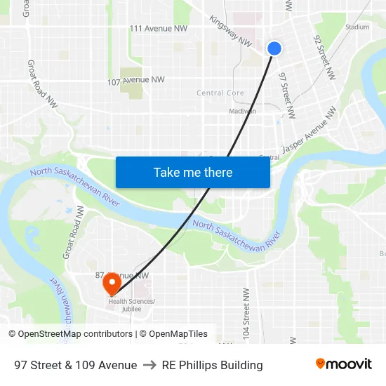 97 Street & 109 Avenue to RE Phillips Building map