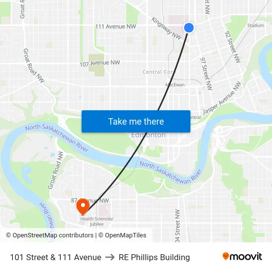 101 Street & 111 Avenue to RE Phillips Building map