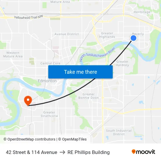 42 Street & 114 Avenue to RE Phillips Building map