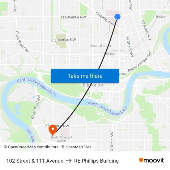 102 Street & 111 Avenue to RE Phillips Building map