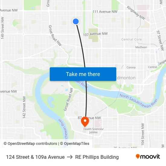 124 Street & 109a Avenue to RE Phillips Building map