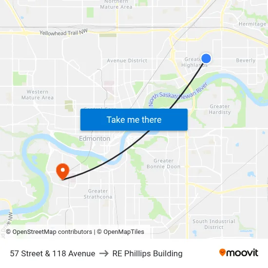 57 Street & 118 Avenue to RE Phillips Building map