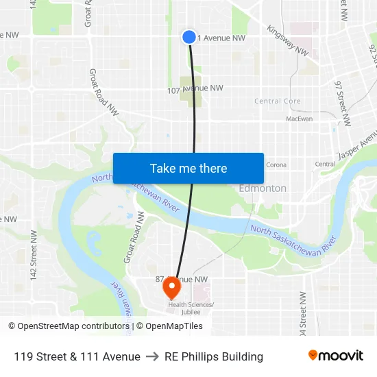 119 Street & 111 Avenue to RE Phillips Building map