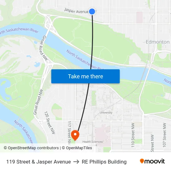 119 Street & Jasper Avenue to RE Phillips Building map