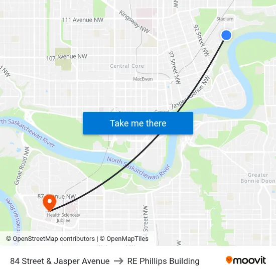 84 Street & Jasper Avenue to RE Phillips Building map