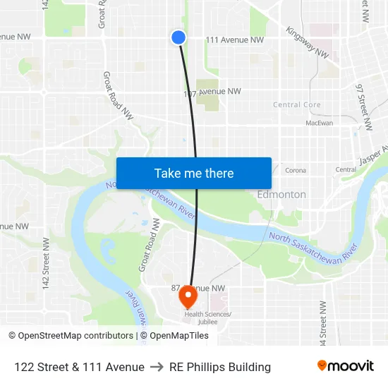 122 Street & 111 Avenue to RE Phillips Building map