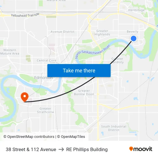 38 Street & 112 Avenue to RE Phillips Building map