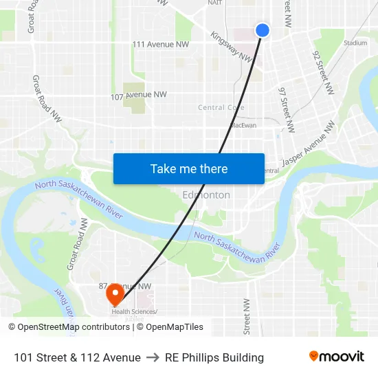 101 Street & 112 Avenue to RE Phillips Building map