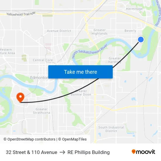 32 Street & 110 Avenue to RE Phillips Building map