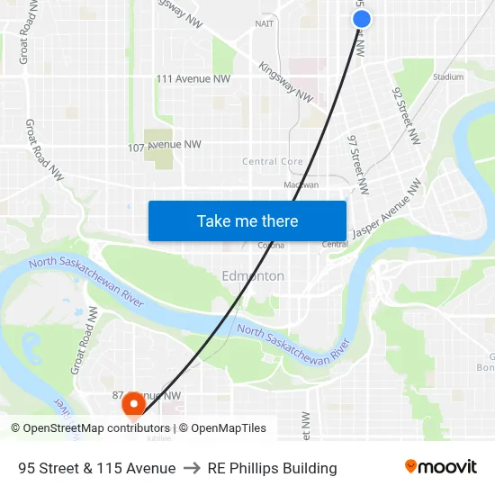 95 Street & 115 Avenue to RE Phillips Building map