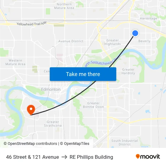 46 Street & 121 Avenue to RE Phillips Building map